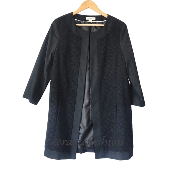 COLDWATER CREEK Ottoman Black Lace Crochet 3/4 Sleeve Open Jacket M - Picture 1 of 12